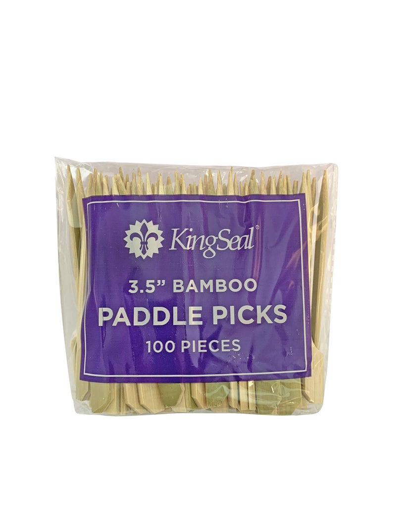 KingSeal 200 Count | KingSeal Natural Green Bamboo Wood Paddle Picks, Skewers for Appetizers and Cocktails, 3.5 Inches - 2 Packs of 100 - Image 3